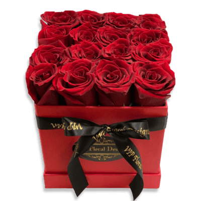 16 fresh roses in a square ahat flower ox