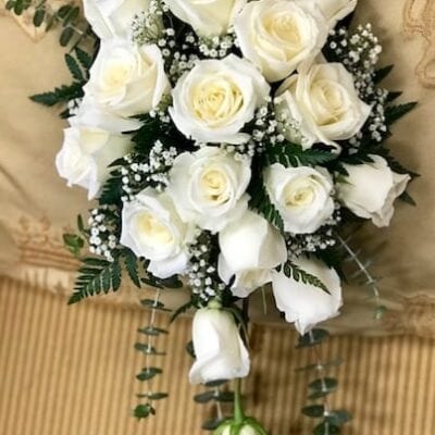 White Roses Cascade Bridal Bouquet Las Vegas