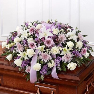 Lavender & White Mixed Half Casket Cover