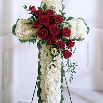 Red and White Funeral Cross