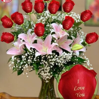 I LOVE YOU ROSES WITH PINK LILIES las vegas flowers