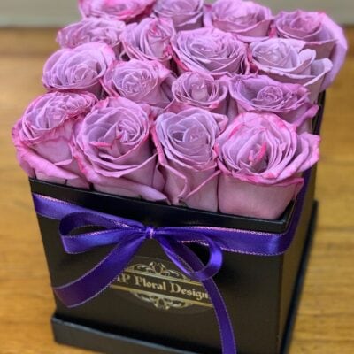 purple roses square hat box las vegas