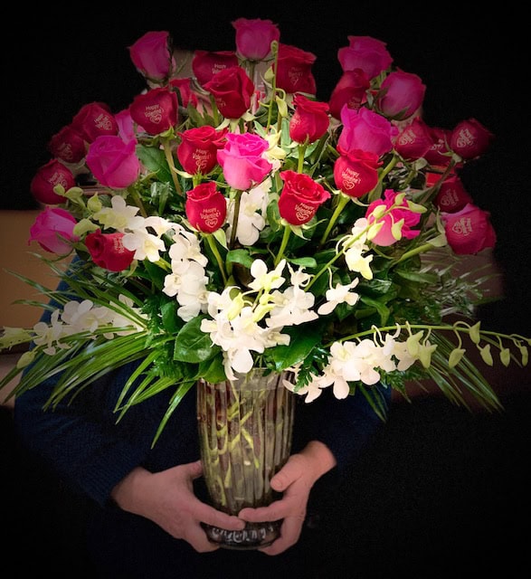 Red And Pink Roses With White Orchids - Image 4