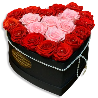 heart with pink and red roses