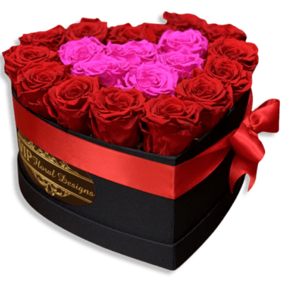 heart with red and pink roses