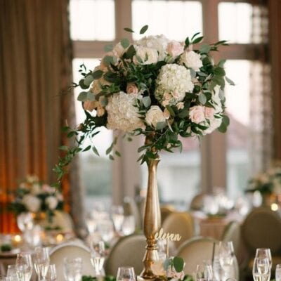 Pink Blush And Gold Tall Wedding Centerpiece | VIP Floral