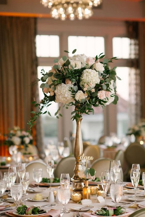 Pink Blush And Gold Tall Wedding Centerpiece | VIP Floral