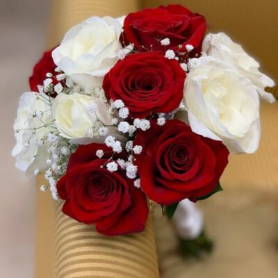 Red and White Roses With Baby's Breath | VIP Floral