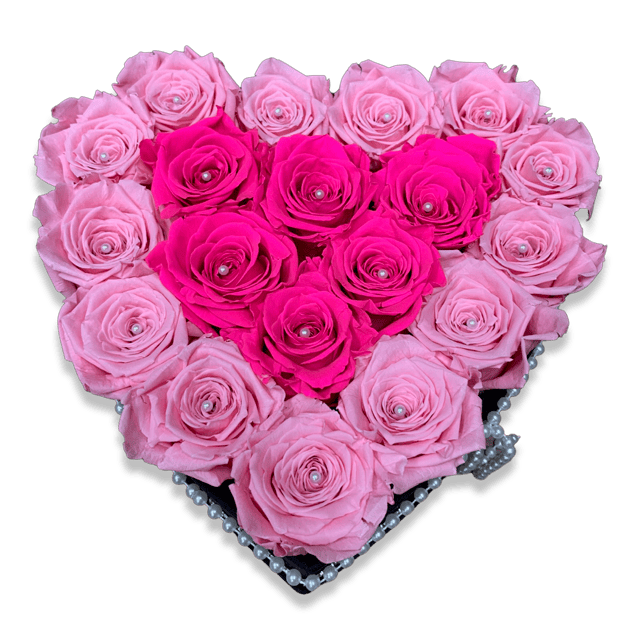 20 Pink Preserved Roses hear flower box - Image 2