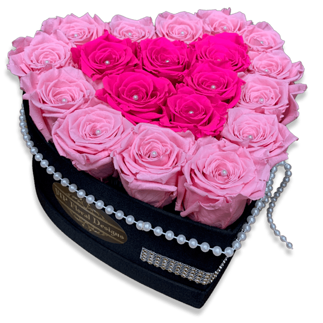 20 Pink Preserved Roses hear flower box - Image 5