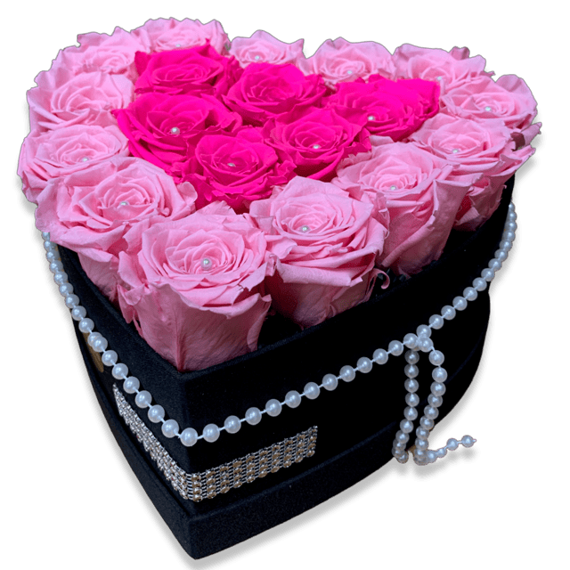 20 Pink Preserved Roses hear flower box - Image 3