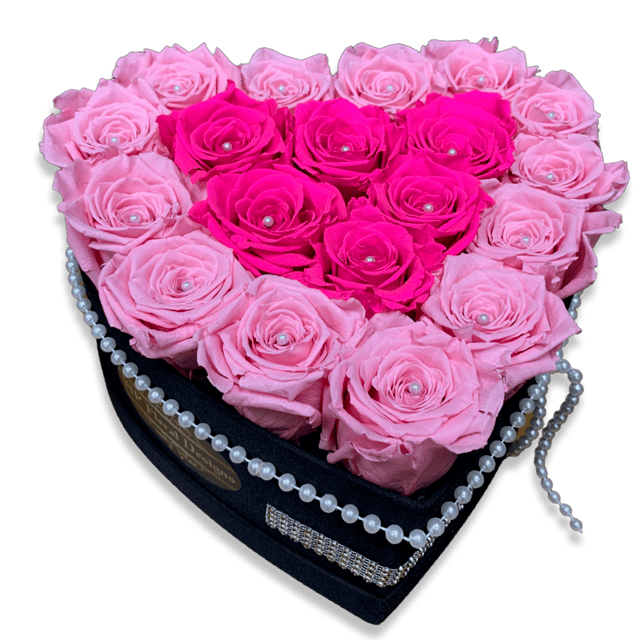 20 Pink Preserved Roses Hear Flower Box | Las Vegas Florist | VIP Floral