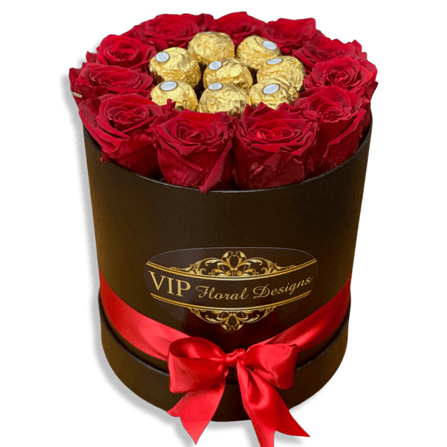 11 Red Preserved Roses and Chocolate