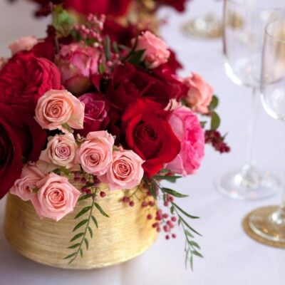 Pink, Red and Gold Flower Centerpiece