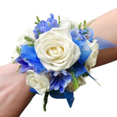 White and Blue Wristlet Corsage Las Vegas
