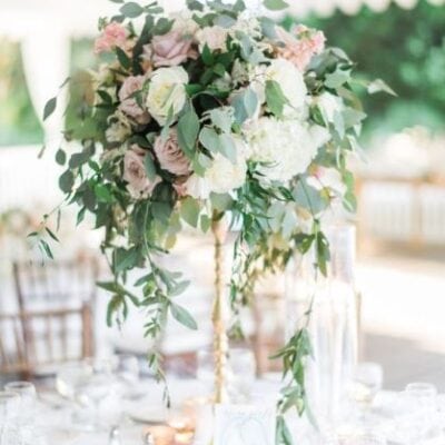 dusty and cream flower centerpiece