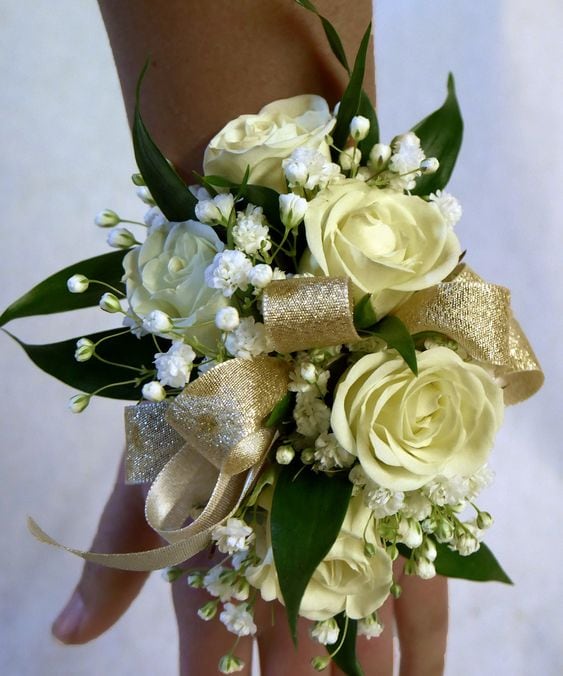 white roses wrist corsage