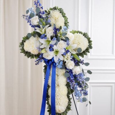 Funeral Cross blue and white