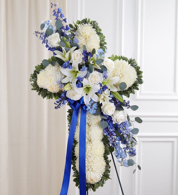 Funeral Cross blue and white