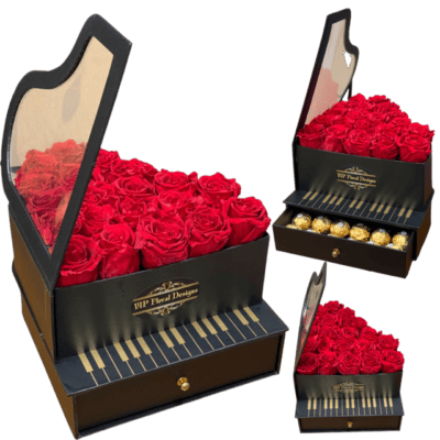 piano hat flower box with chocolate