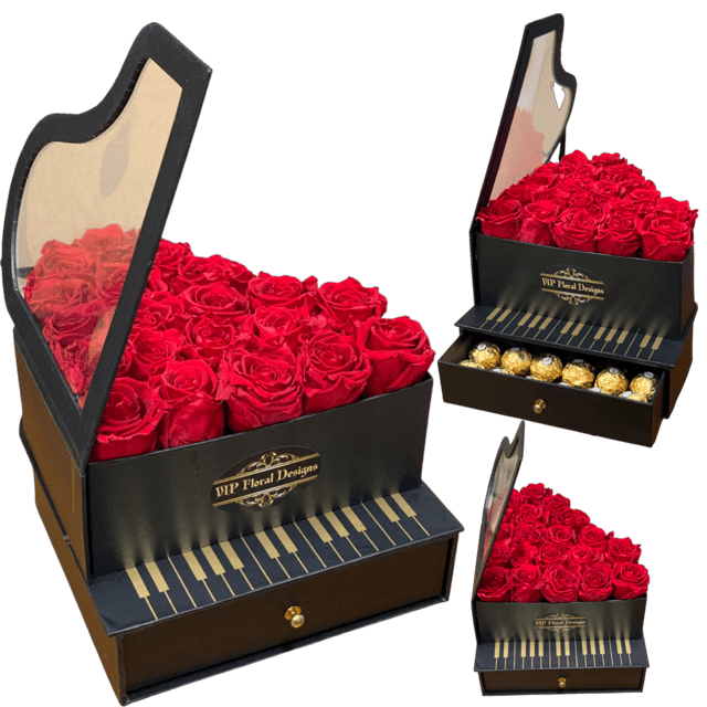 piano hat flower box with chocolate