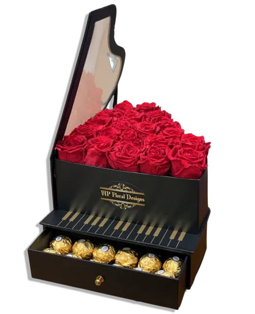 piano hat flower box with chocolate