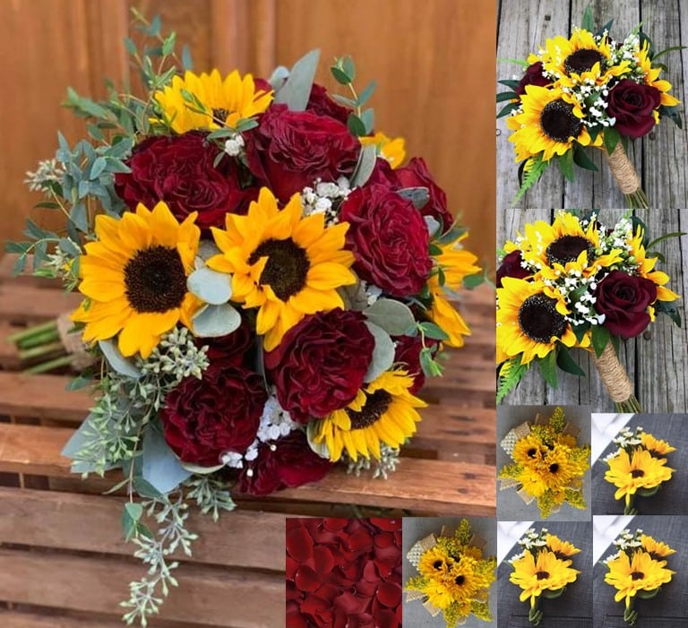 Sunflowers and Red Roses Wedding flowers package in las vegas nevada