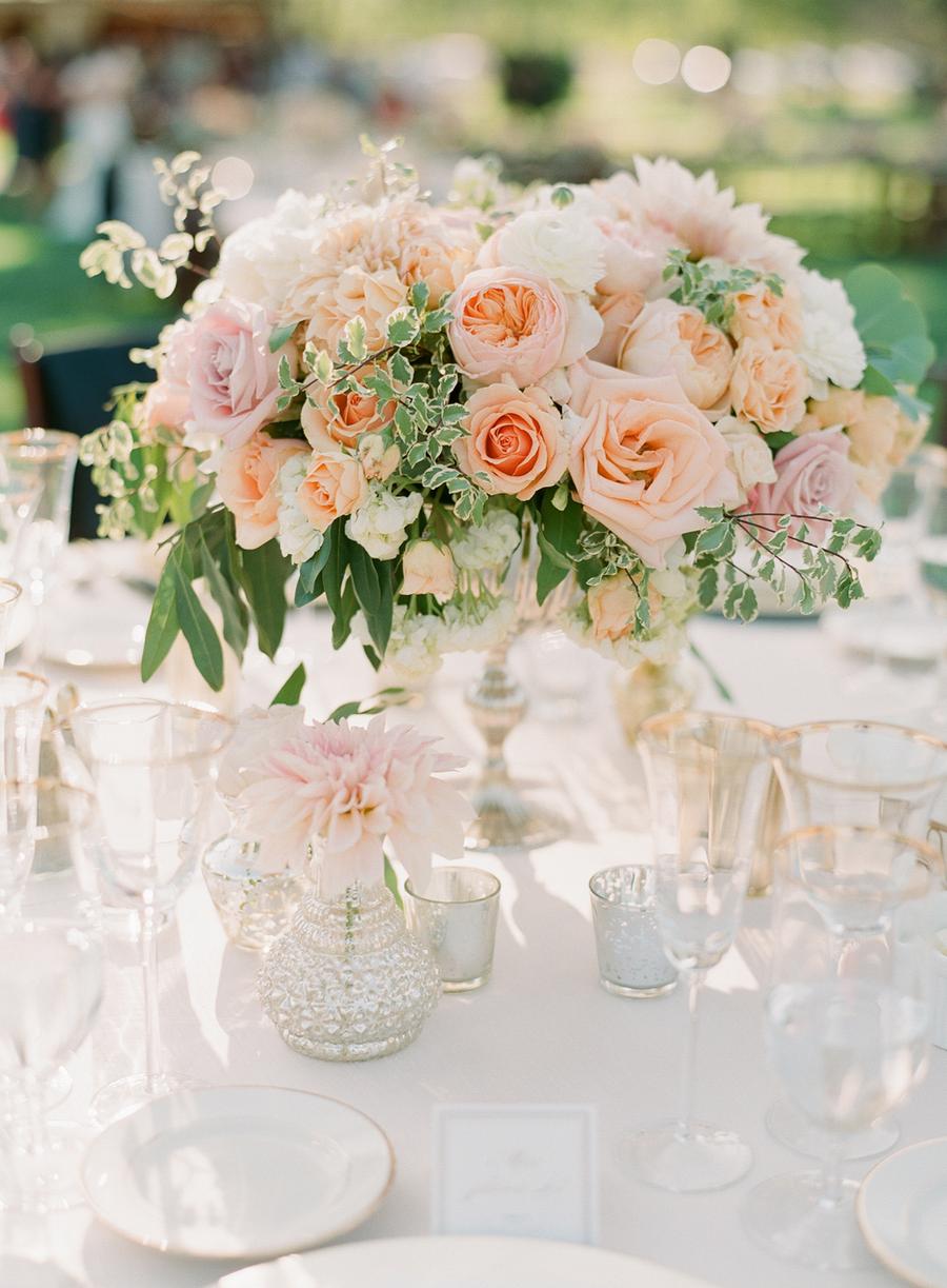 blush, coral, pink centerpiece
