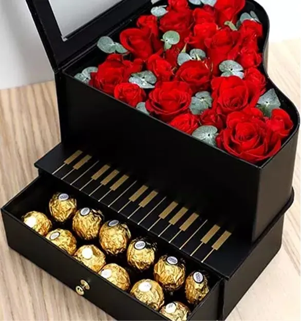 piano flower box and chocolate