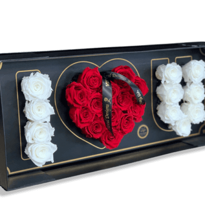 deep love white and red preserved roses box