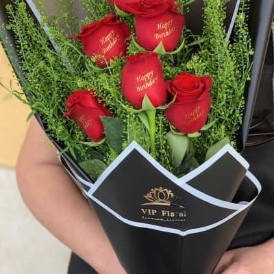 Happy Birthday wrapped hand tied Bouquet in Las Vegas.