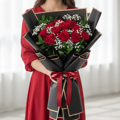 RED ROSES BOUQUET WITH KOREAN PAPPER WRAPPED