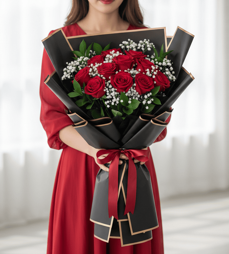 RED ROSES BOUQUET WITH KOREAN PAPPER WRAPPED