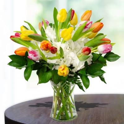 tulips and hydrangeas bouquet las vegas flower delivery