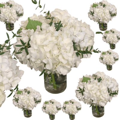 White Hydrangea Flower Centerpieces - Set of 10