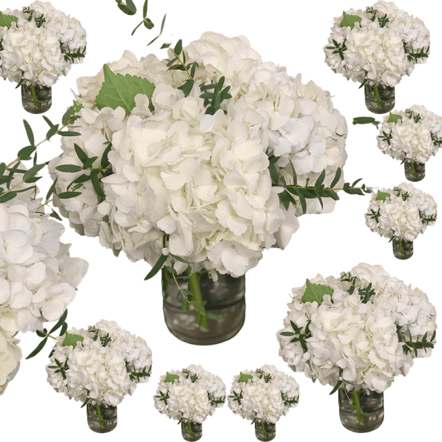 White Hydrangea Flower Centerpieces - Set of 10