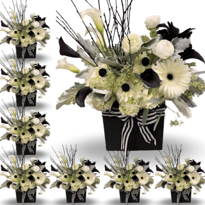Regal Elegance Floral Collection flower centerpiece made with black and white calla lilies a local florist in las vegas