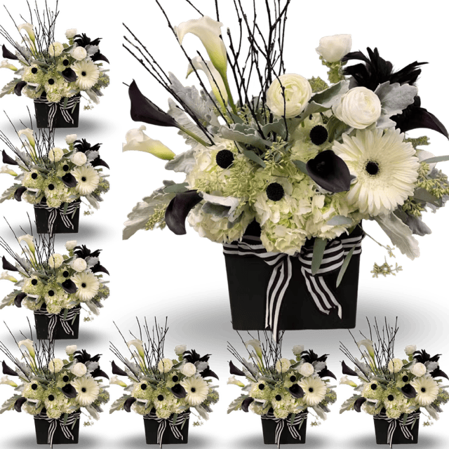 Regal Elegance Floral Collection flower centerpiece made with black and white calla lilies a local florist in las vegas