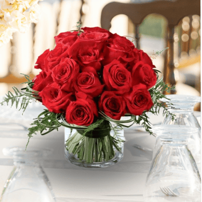 Scarlet Serenity red roses centerpiece