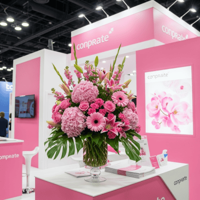 Pink luxury flower arrangement with roses, lilies, and hydrangeas for Las Vegas grand openings, trade shows, and conventions