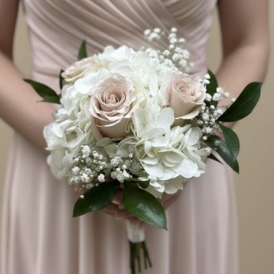 Bridesmaid Bouquet with Blush Roses and White Hydrangeas