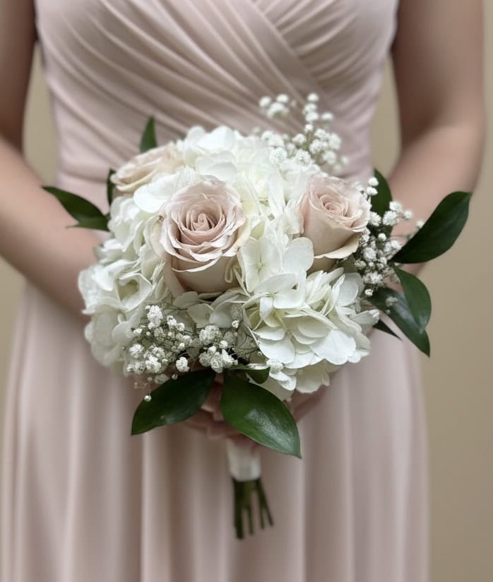 Bridesmaid Bouquet with Blush Roses and White Hydrangeas