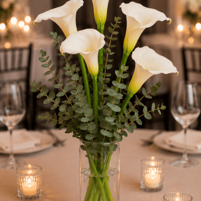 White calla lilies with eucalyptus centerpiece Las Vegas