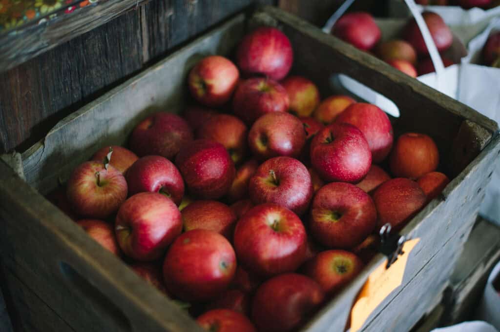 Fresh Hardy County apples at a local market in West Virginia.