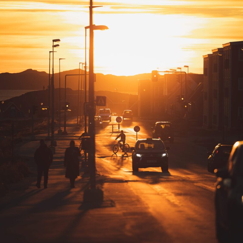 sunset-in-nuuk-busy-road