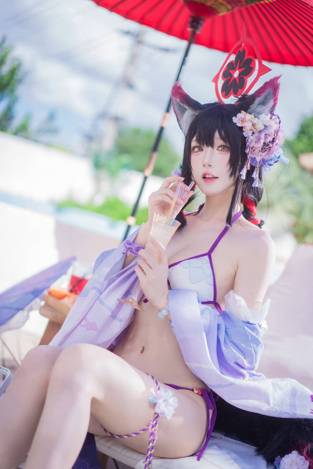 阿包也是兔娘|蔚蓝档案 狐坂若藻 水着 COS写真:随性洒脱的度假格调 10 阿包也是兔娘 狐坂若藻水着COS 恣悦甜飒夏日写真