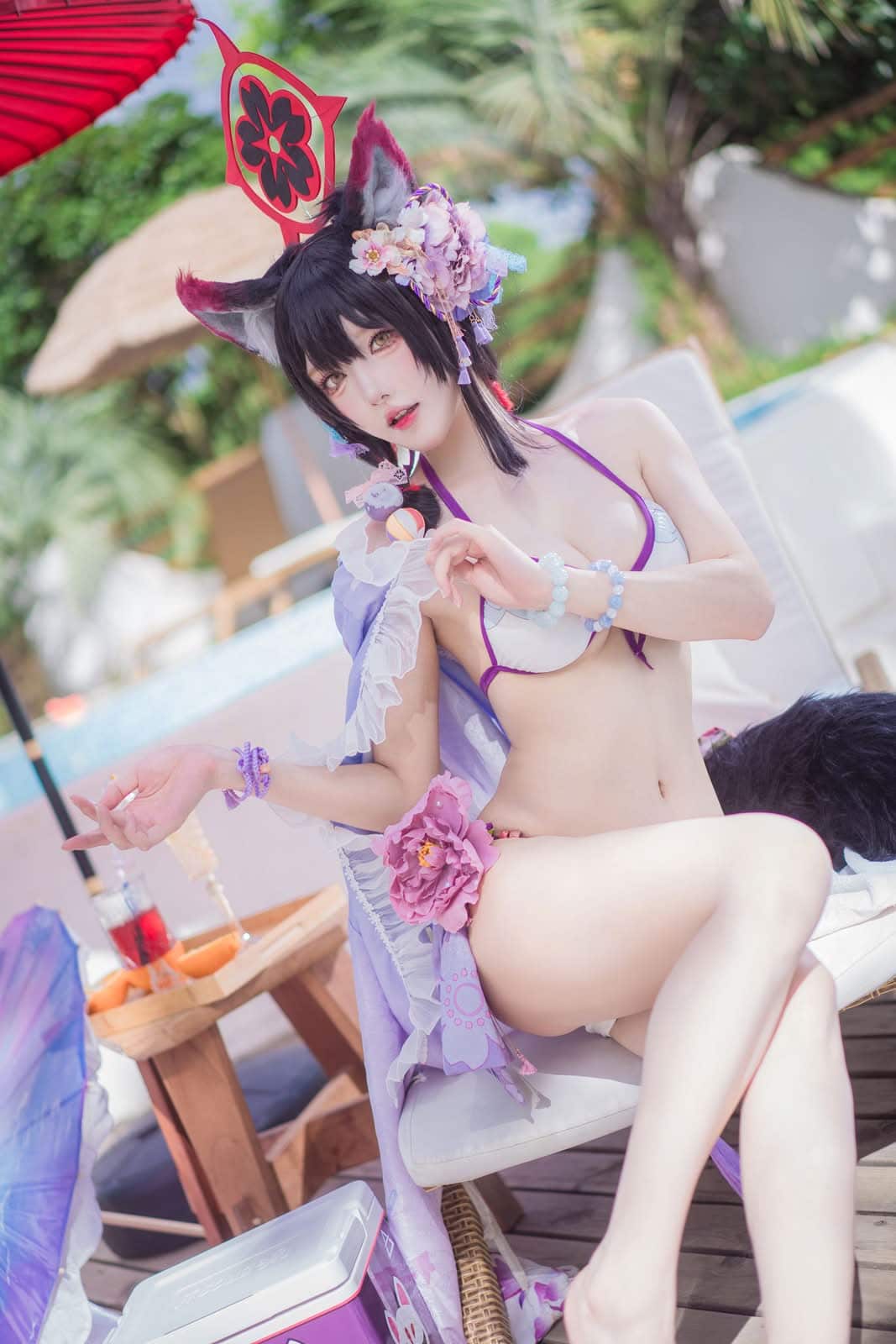 阿包也是兔娘|蔚蓝档案 狐坂若藻 水着 COS写真:随性洒脱的度假格调 11 狐坂若藻 水着COS 阿包也是兔娘 度假风二次元少女