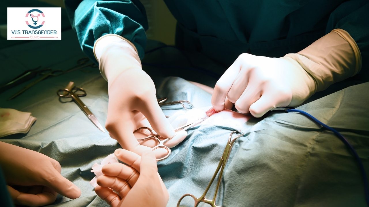 Minimally invasive transgender surgery being performed by medical professionals in an operating room.