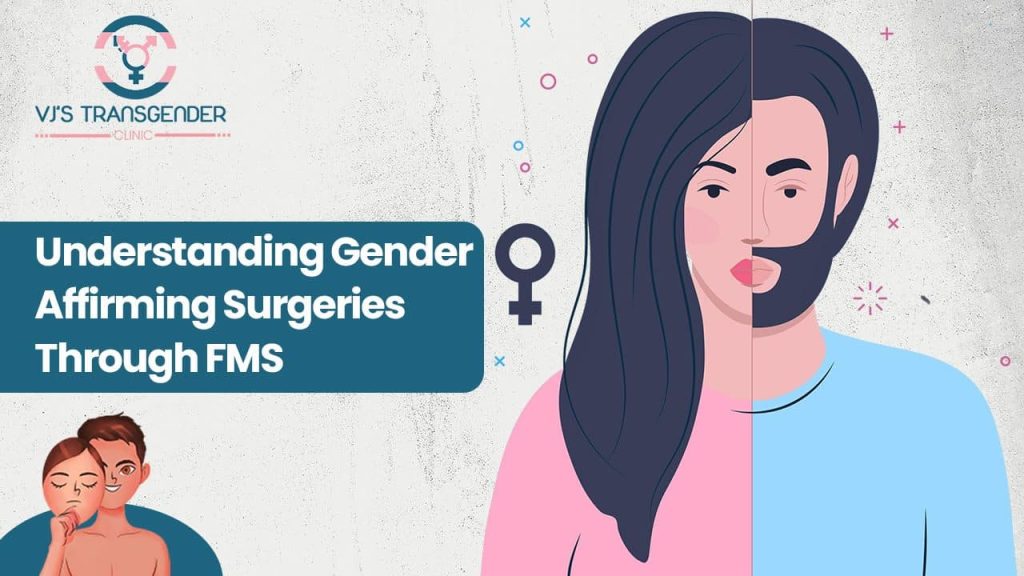 Gender affirmation surgery women symbol and transgender clinic illustration, VJ Transgender Clinics, FMS gender affirming surgeries.