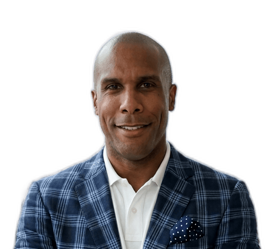 Professional man in a blue checkered suit smiling for the camera.